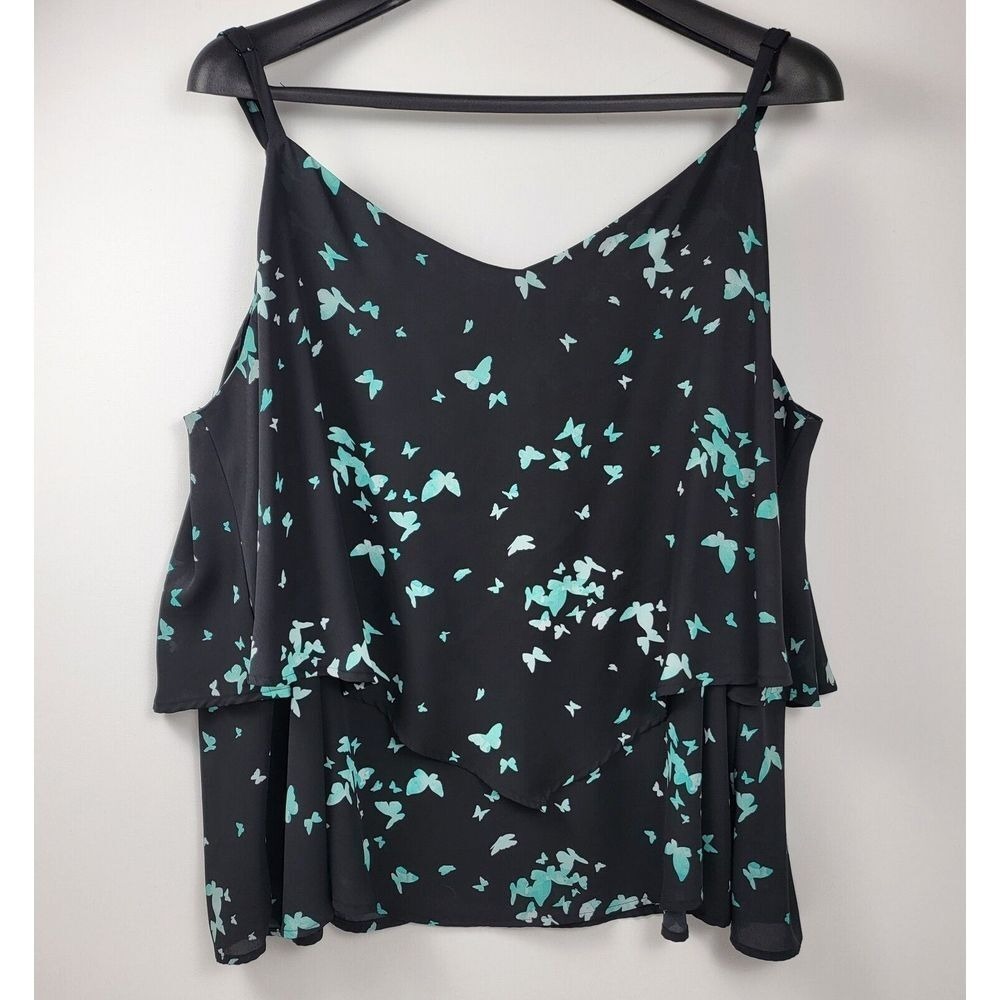 Torrid Butterfly Georgette Double Layer Cami Womens Plus 5 Black Blue Top Blouse